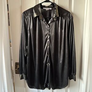 Shiny Black Button Down Shirt